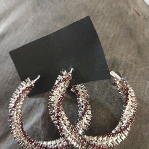 Elegant Silver and Ruby Pierced Hoop Earrings